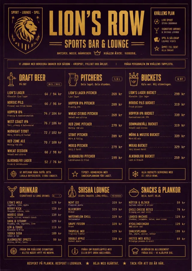 Lounge Velvet sports-bar-menu menu template preview
