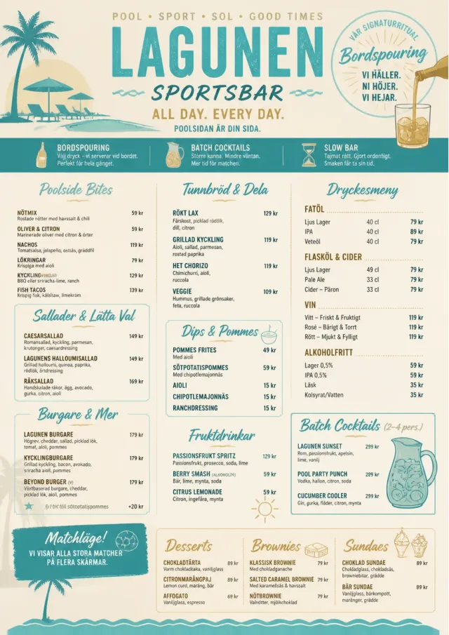 Resort Poolside sports-bar-menu menu template preview