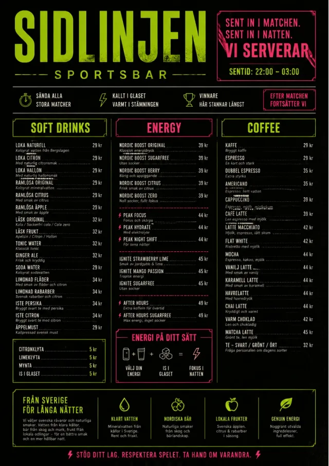 Late Night Service sports-bar-menu menu template preview