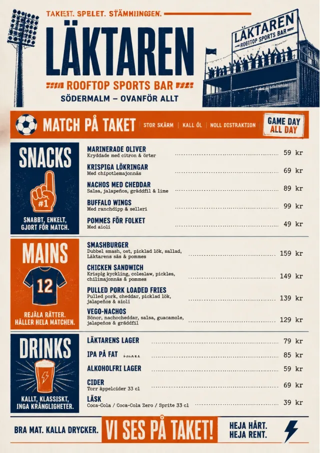 Arena Snack Strip sports-bar-menu menu template preview
