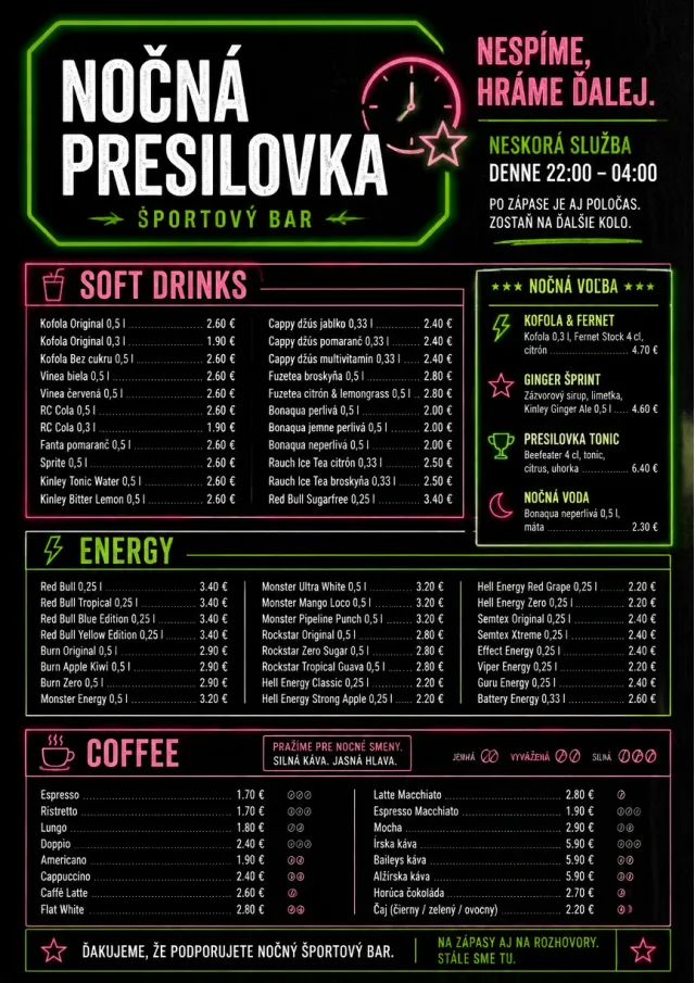 Late Night Service sports-bar-menu menu template preview