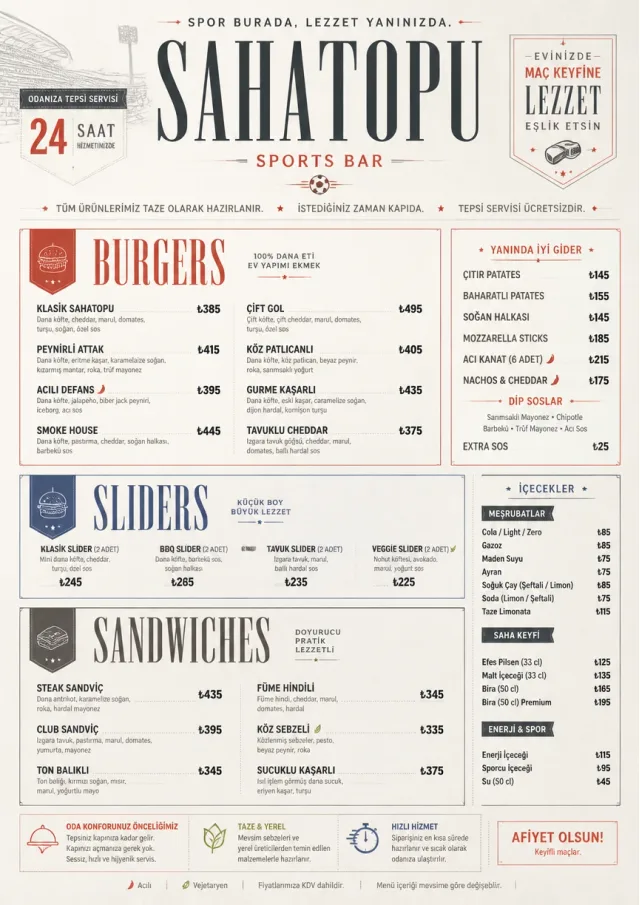 In-Room Tray Service sports-bar-menu menu template preview