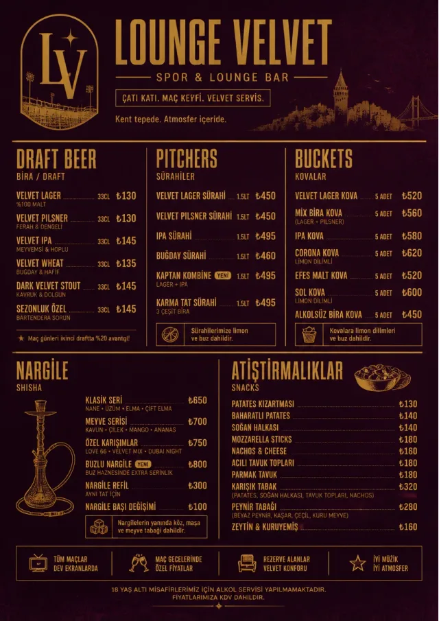 Lounge Velvet sports-bar-menu menu template preview