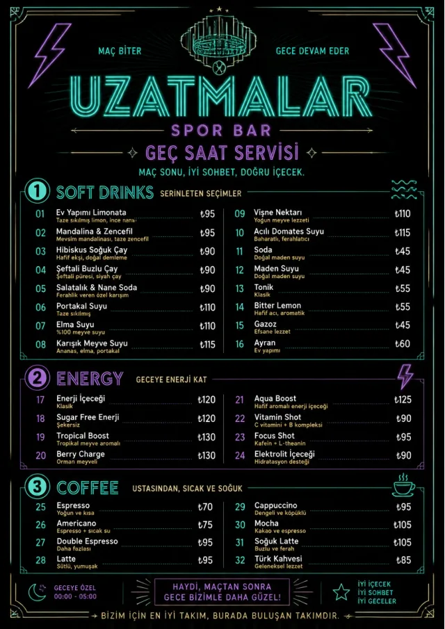 Late Night Service sports-bar-menu menu template preview