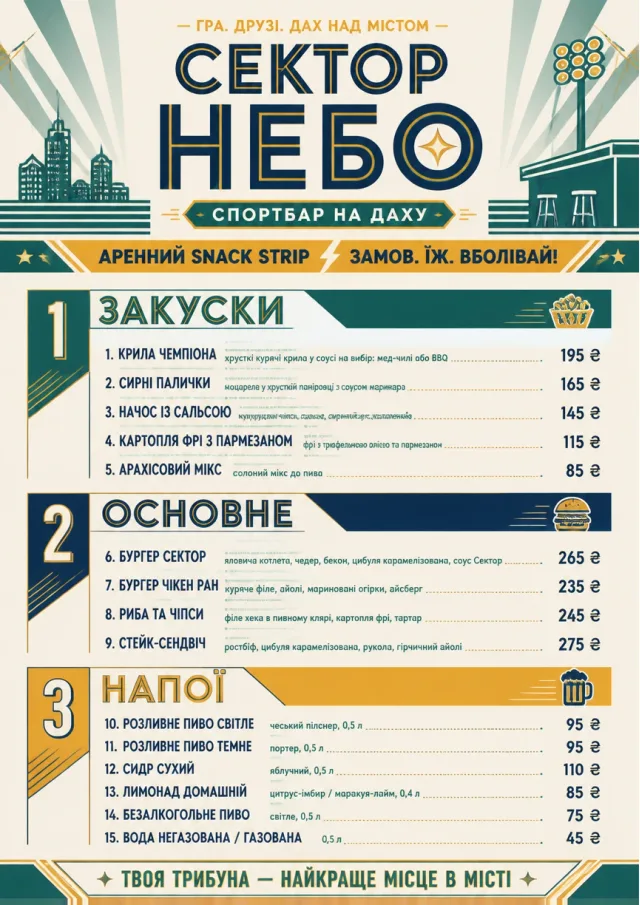 Arena Snack Strip sports-bar-menu menu template preview