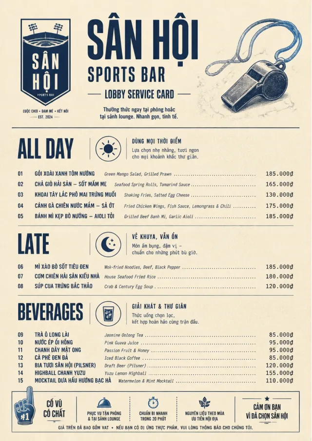 Lobby Service Card sports-bar-menu menu template preview