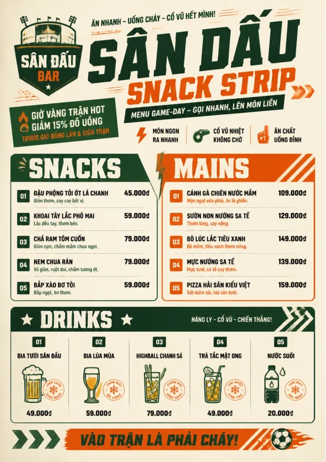 Arena Snack Strip sports-bar-menu menu template preview