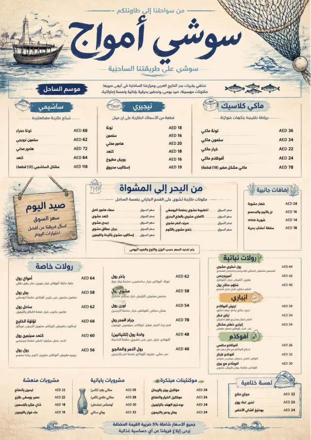 Coastal Regional sushi-menu menu template preview