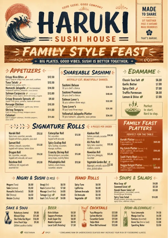 Family Style Feast sushi-menu menu template preview