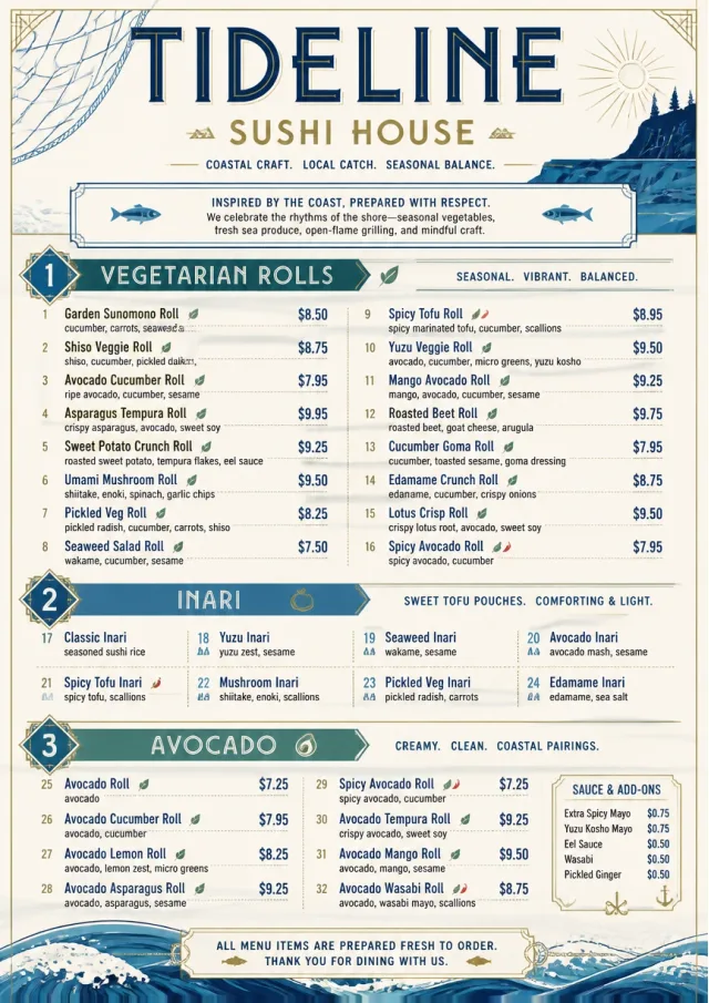 Coastal Regional sushi-menu menu template preview