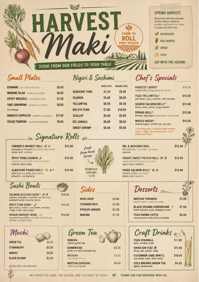 Farm Table Rustic sushi-menu menu template preview