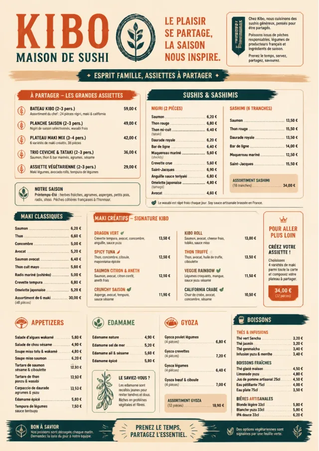 Family Style Feast sushi-menu menu template preview