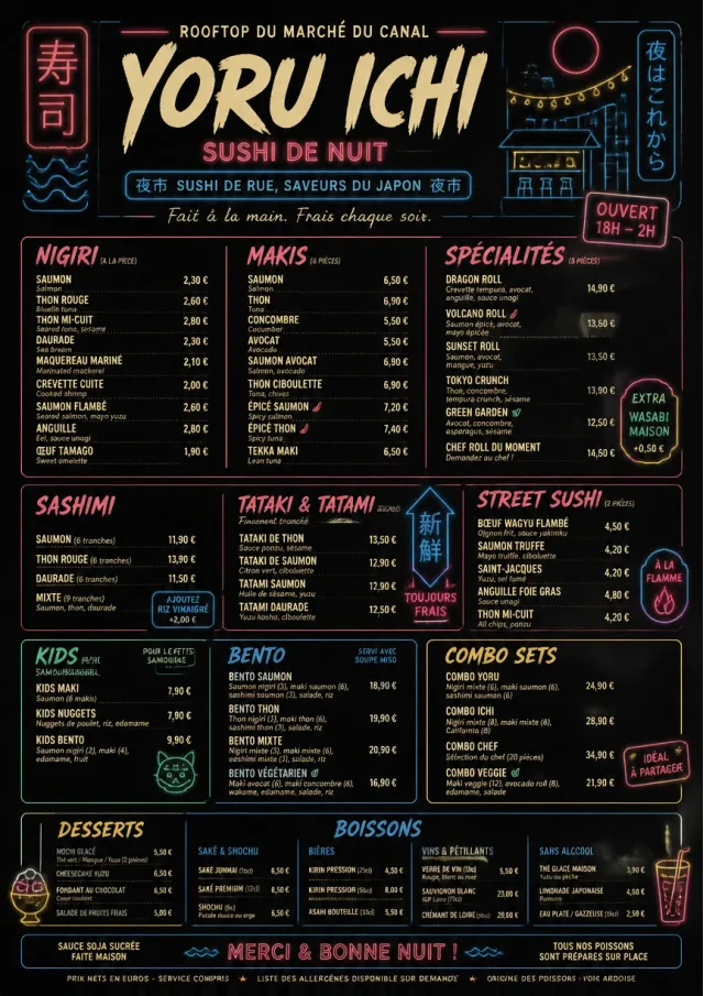 Night Market Neon sushi-menu menu template preview