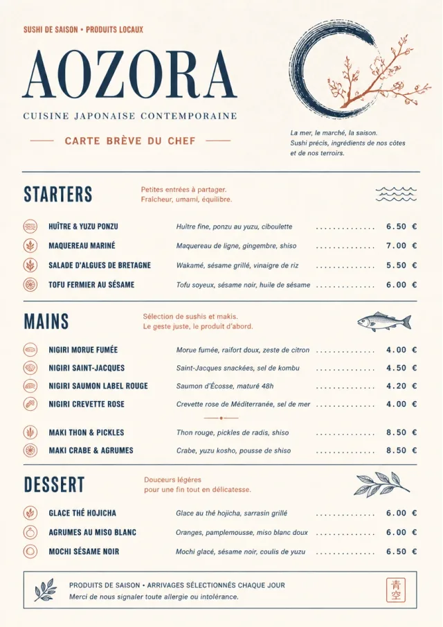 Chef Carte Brève sushi-menu menu template preview