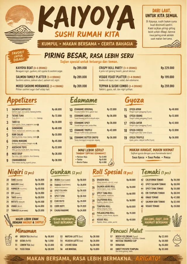 Family Style Feast sushi-menu menu template preview
