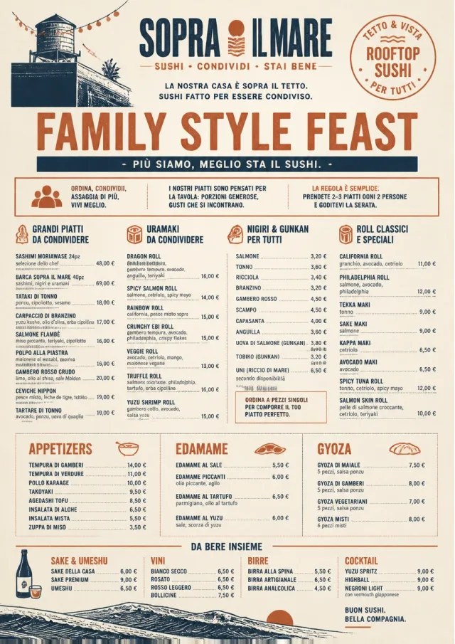 Family Style Feast sushi-menu menu template preview