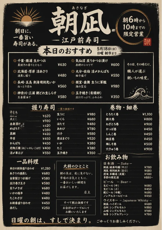 Chef Specials Board sushi-menu menu template preview