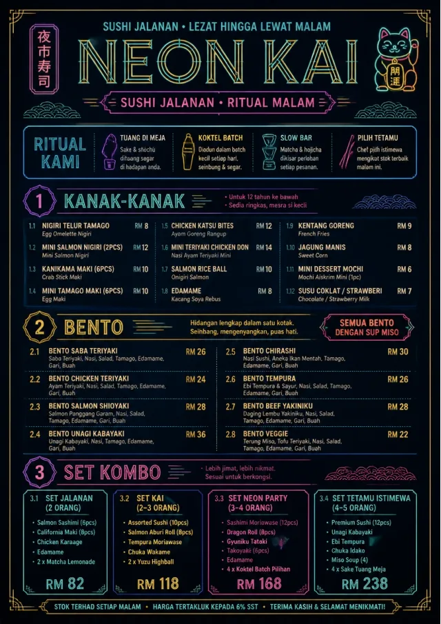 Night Market Neon sushi-menu menu template preview