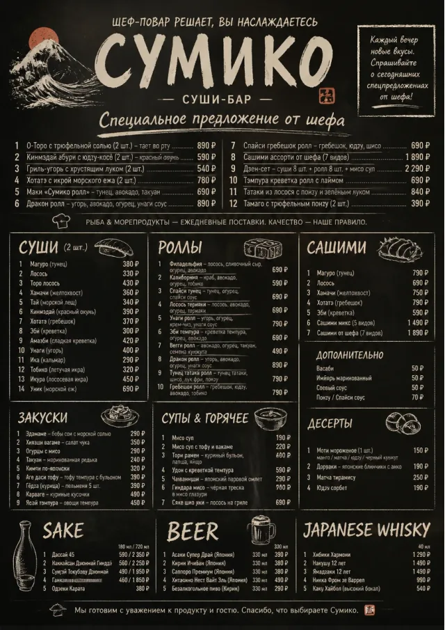 Chef Specials Board sushi-menu menu template preview