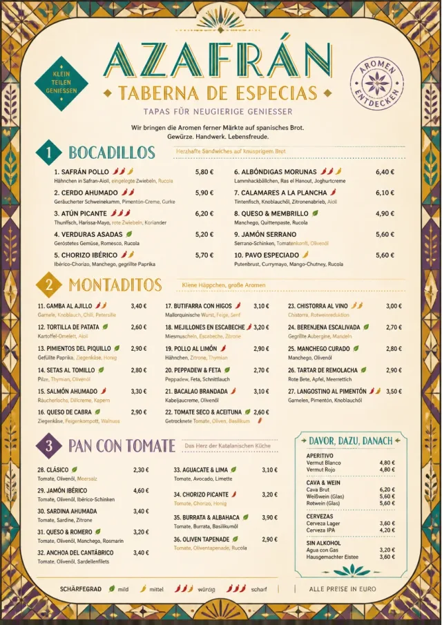 Spice Market Bold tapas-menu menu template preview
