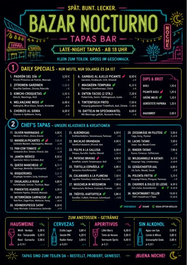 Night Market Neon tapas-menu menu template preview