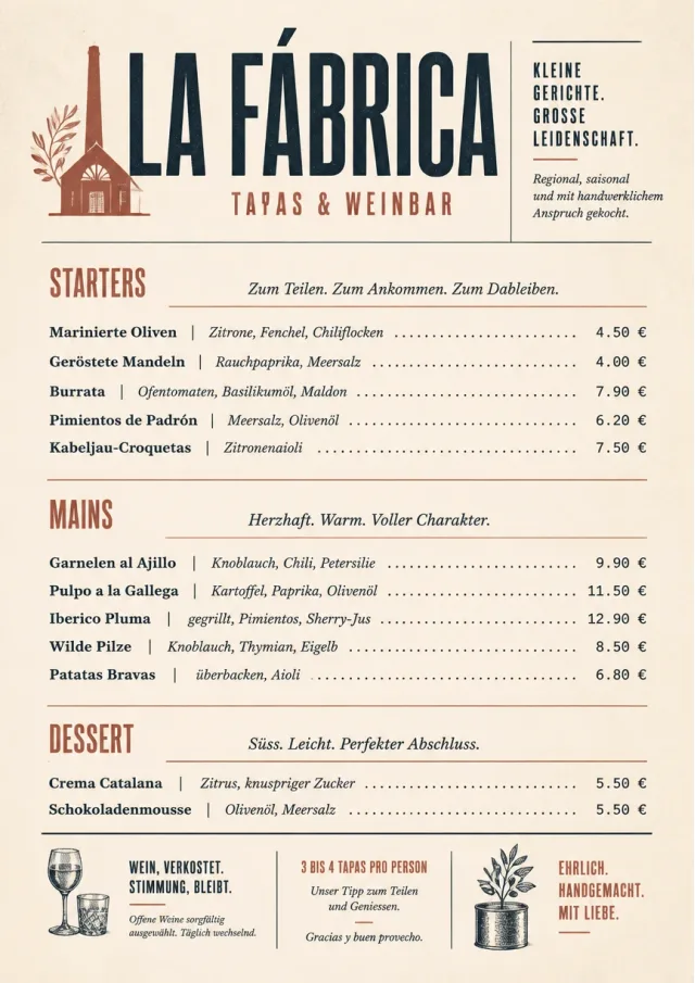 Chef Carte Brève tapas-menu menu template preview