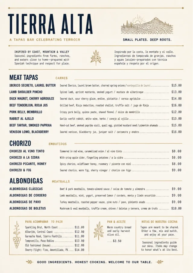 Fine Regional tapas-menu menu template preview