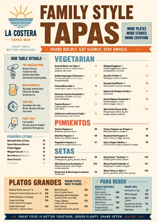 Family Style Feast tapas-menu menu template preview