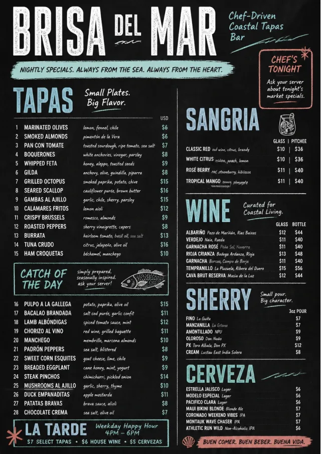 Chef Specials Board tapas-menu menu template preview