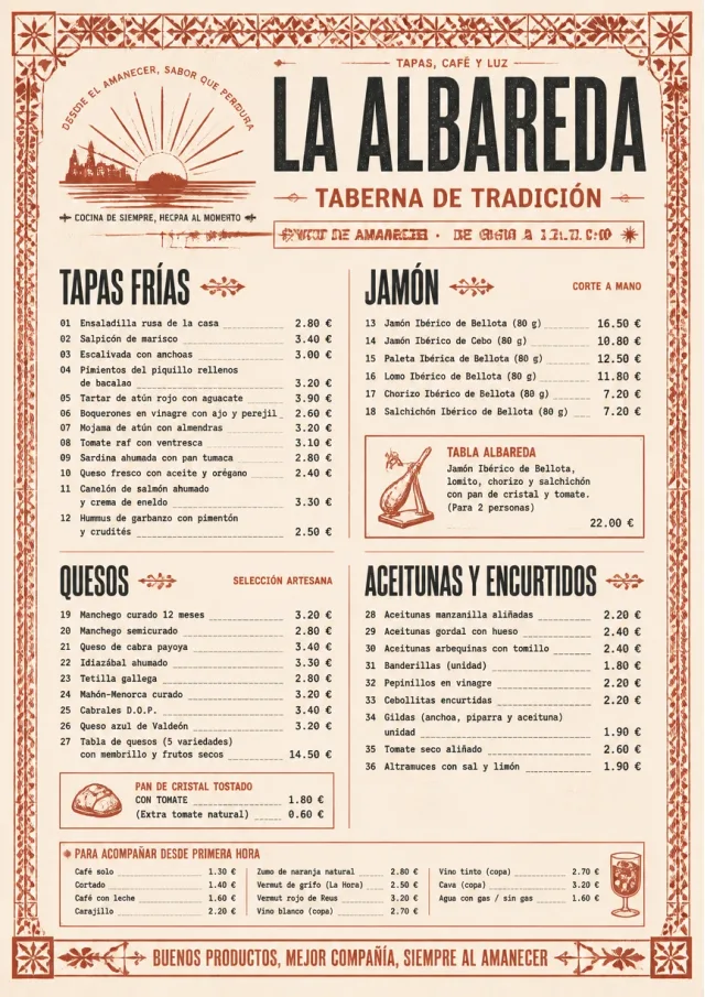 Heritage Tradition tapas-menu menu template preview