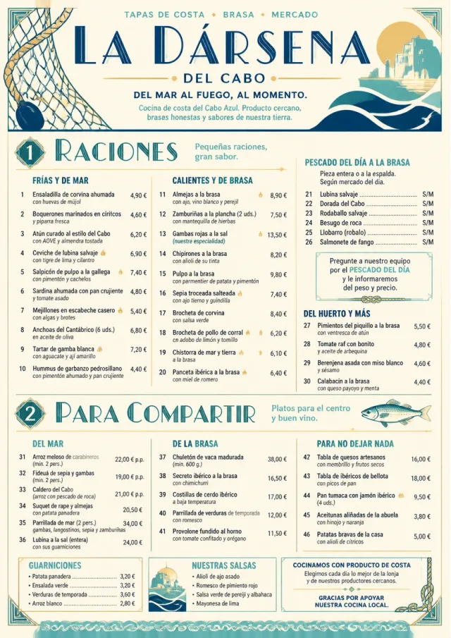 Coastal Regional tapas-menu menu template preview