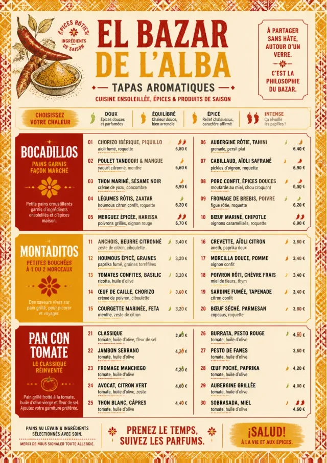 Spice Market Bold tapas-menu menu template preview