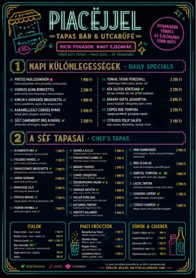 Night Market Neon tapas-menu menu template preview