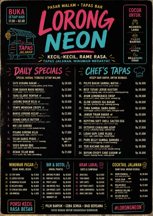 Night Market Neon tapas-menu menu template preview