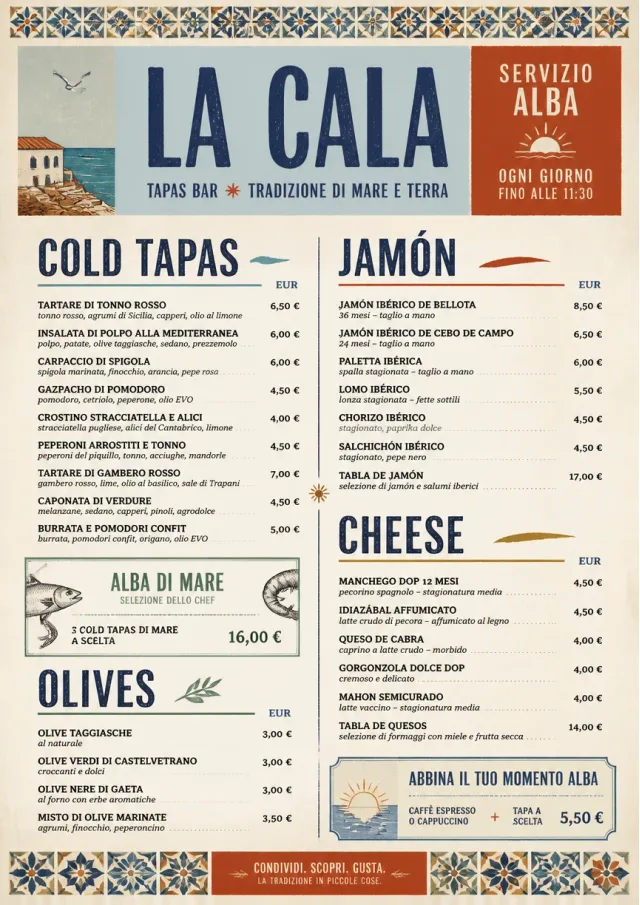 Heritage Tradition tapas-menu menu template preview