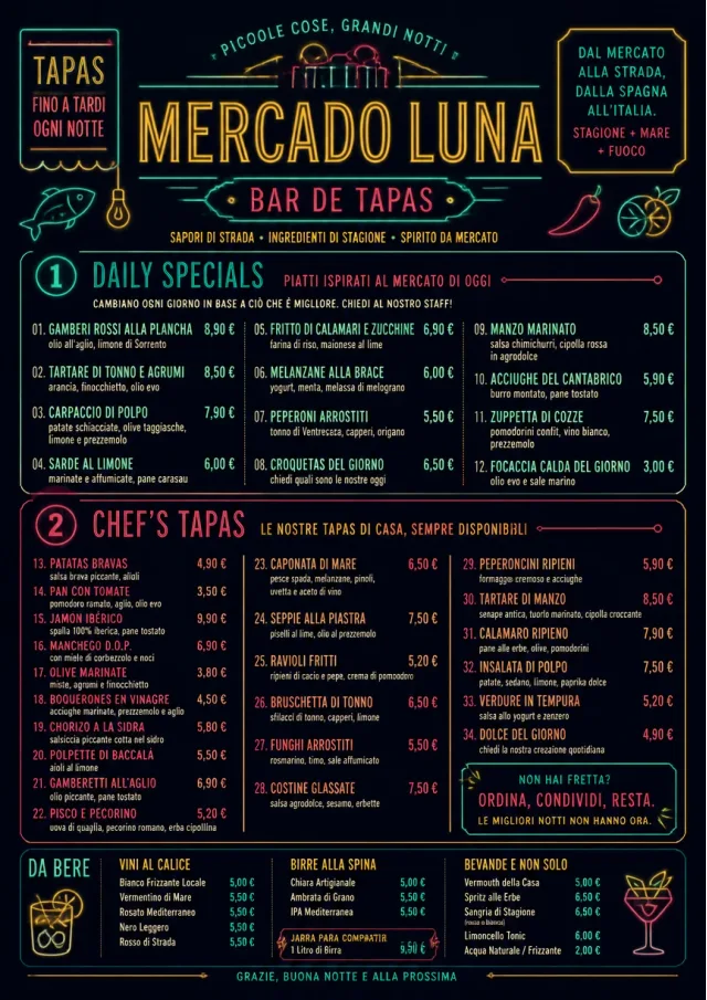 Night Market Neon tapas-menu menu template preview