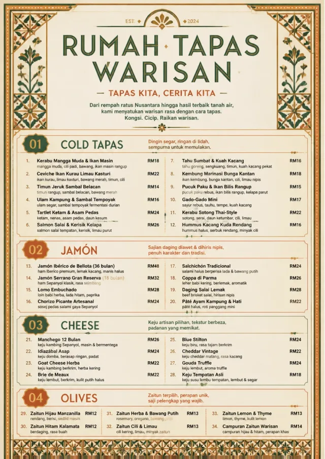 Heritage Tradition tapas-menu menu template preview