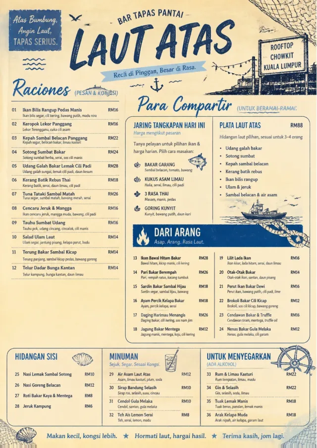 Coastal Regional tapas-menu menu template preview