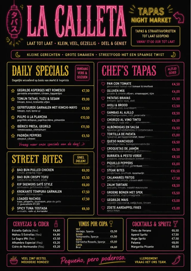 tapas night market neon tapas-menu menu template preview