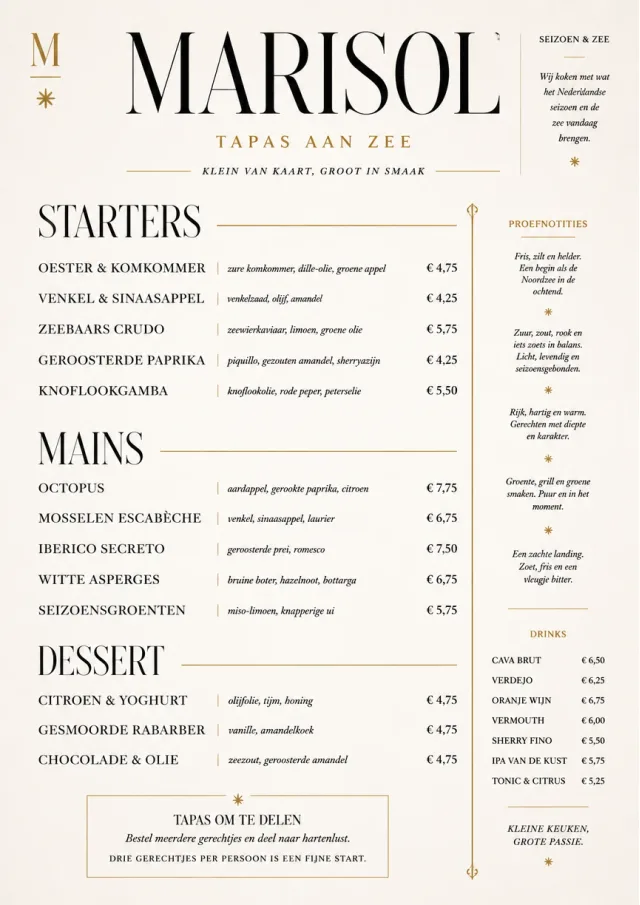 Chef Carte Brève tapas-menu menu template preview