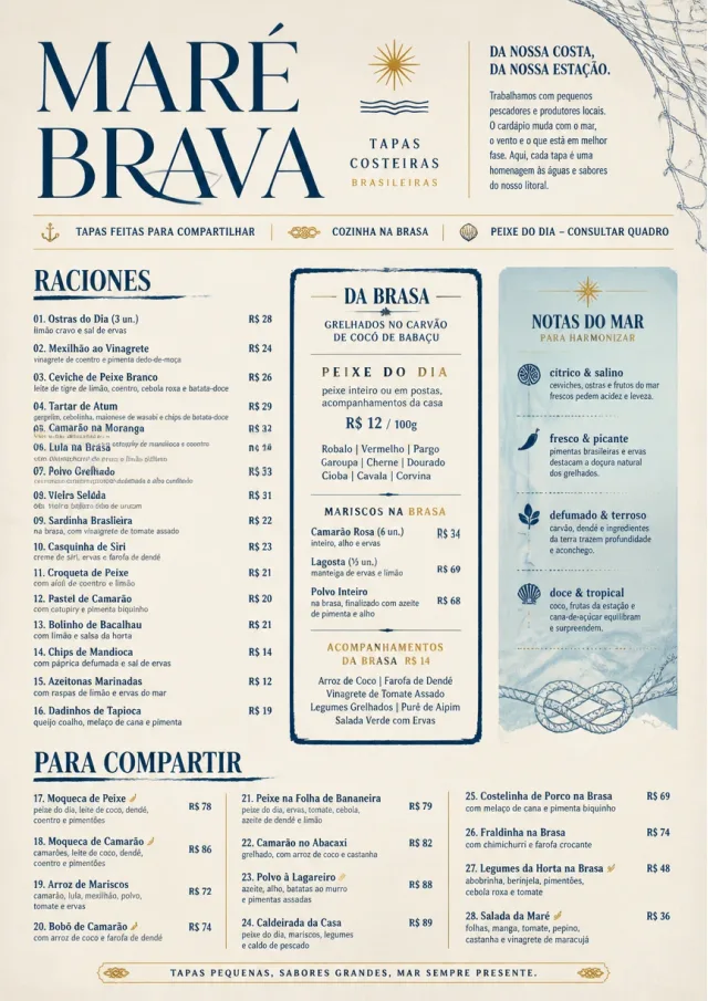 Coastal Regional tapas-menu menu template preview