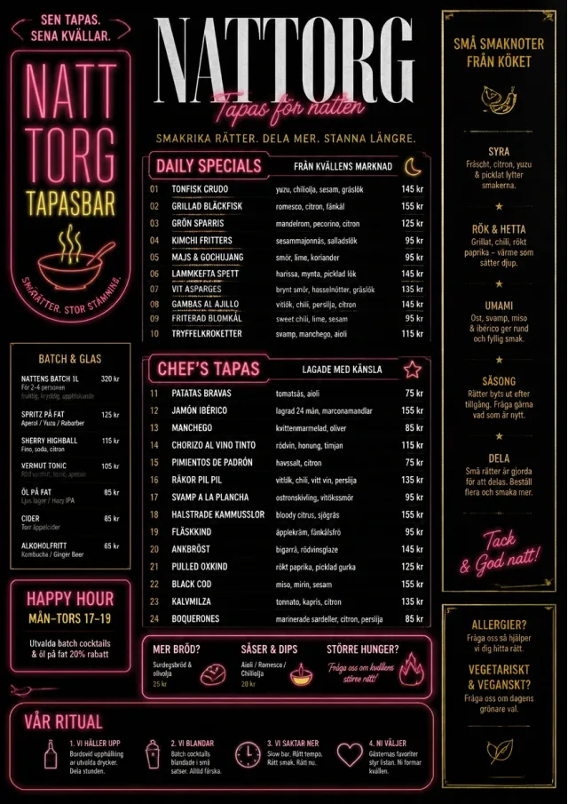 Night Market Neon tapas-menu menu template preview