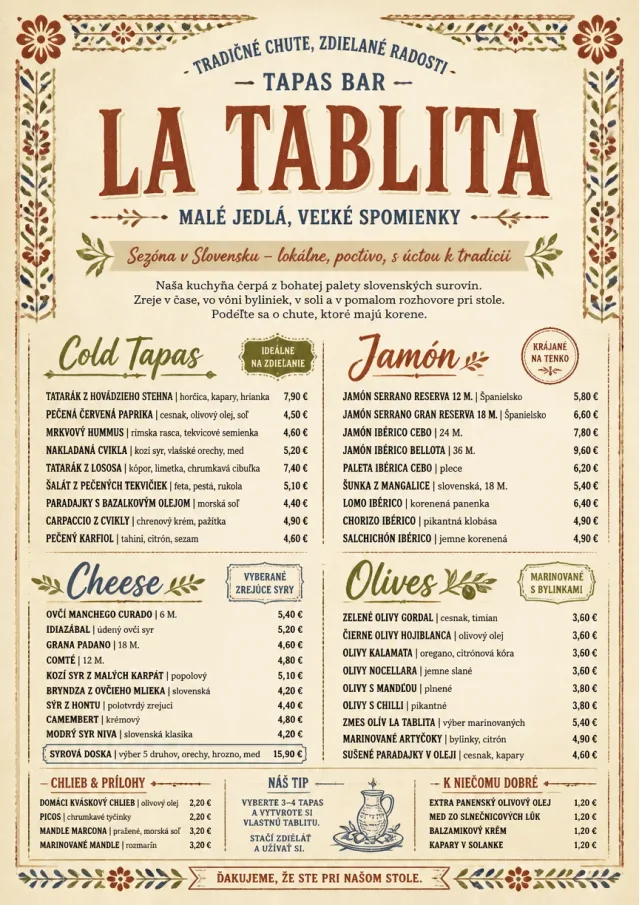 Heritage Tradition tapas-menu menu template preview