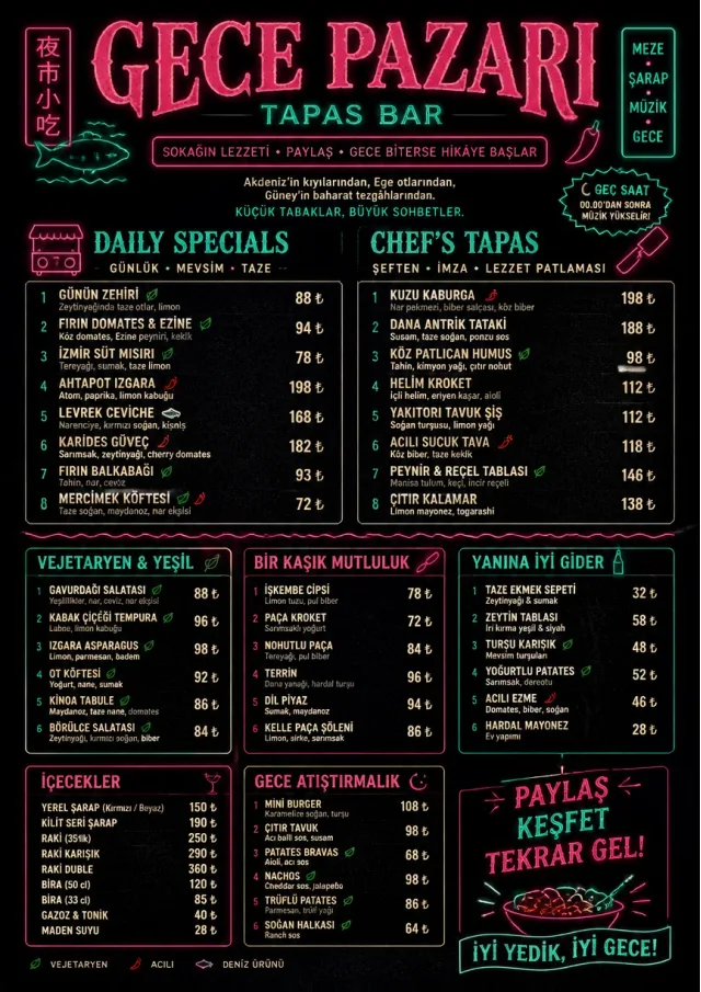 Night Market Neon tapas-menu menu template preview