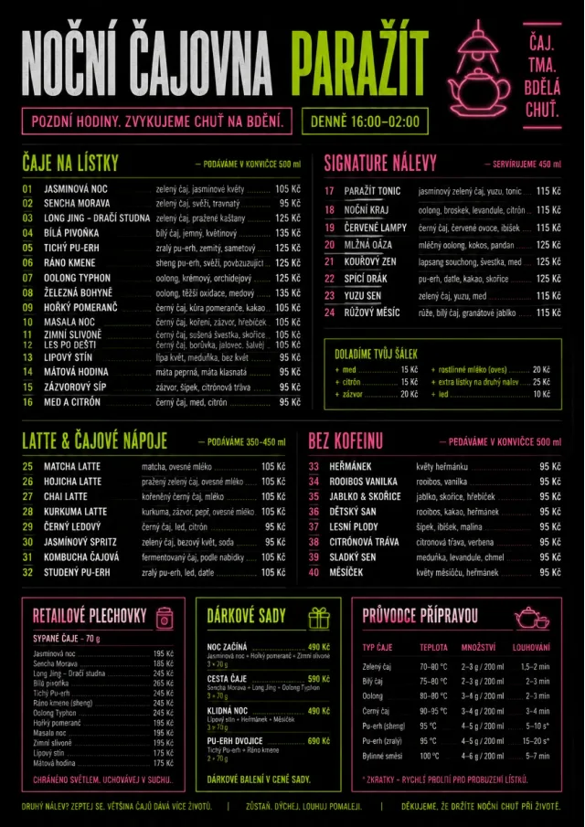 Neon Night Pour tea-menu menu template preview