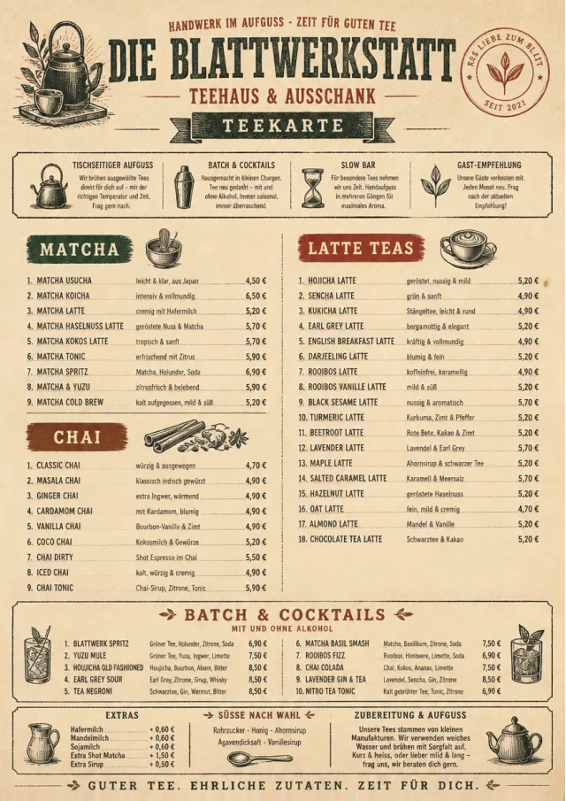 Heritage Taproom tea-menu menu template preview