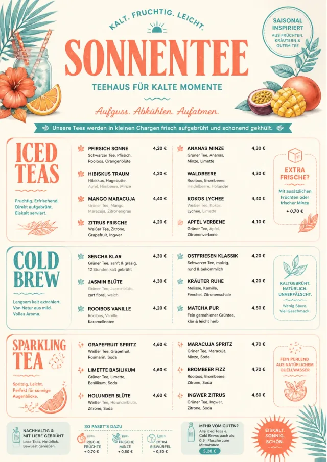 Tropical Refresh tea-menu menu template preview