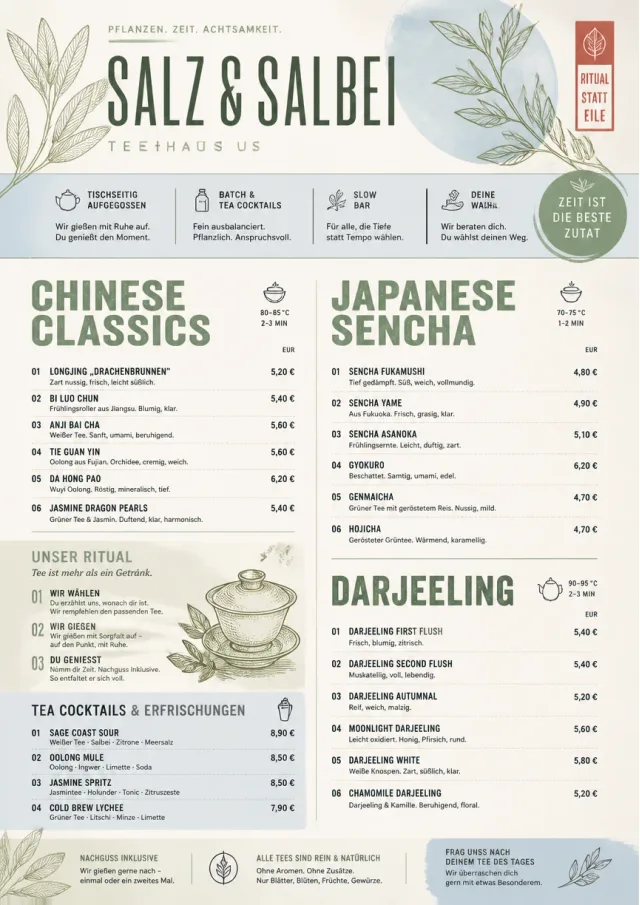 Botanical Infusion tea-menu menu template preview