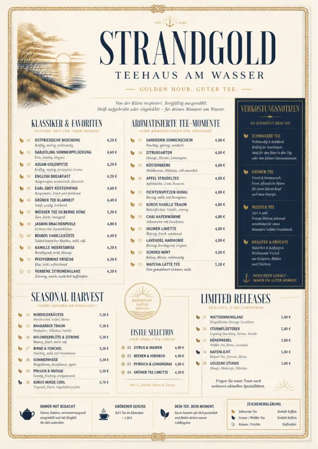 Coastal Sunset tea-menu menu template preview