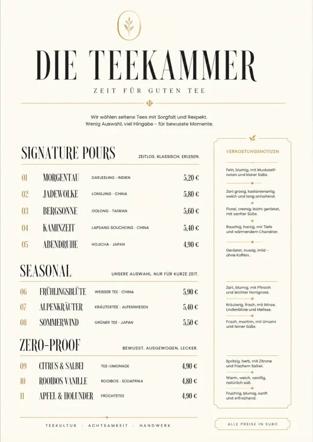 Boutique Pour Card tea-menu menu template preview